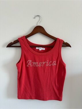 Grayson Threads Red Star Rhinestone 'America' Cropped Tank